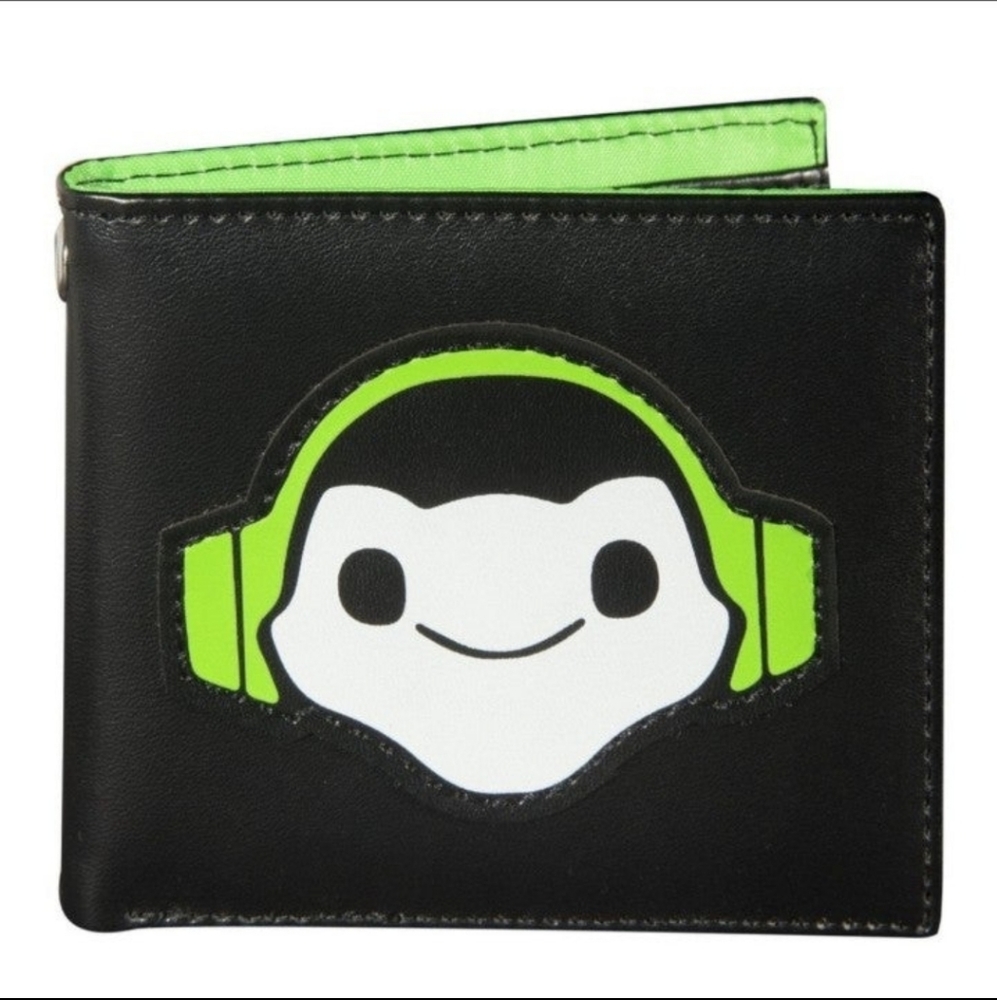 Hot Topic • Bi Fold Wallet Vegan Faux Leather Overwatch Black Green Graphic Neon